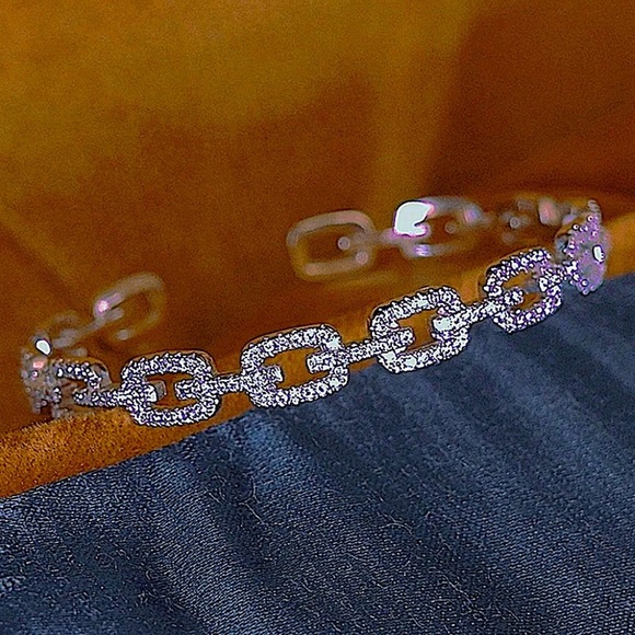 Silver Crystal Bangle Cuff Rhinestone Bracelet - Picture 7 of 11